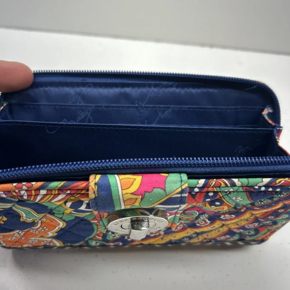 Vera Bradley Sun Valley Turnlock Wallet Colorful Paisley Zip Around Clutch - Picture 8 of 11